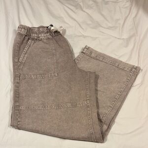 Gap Factory, High Rise Pull-On Wide-Leg Utility Jeans, Mushroom Brown